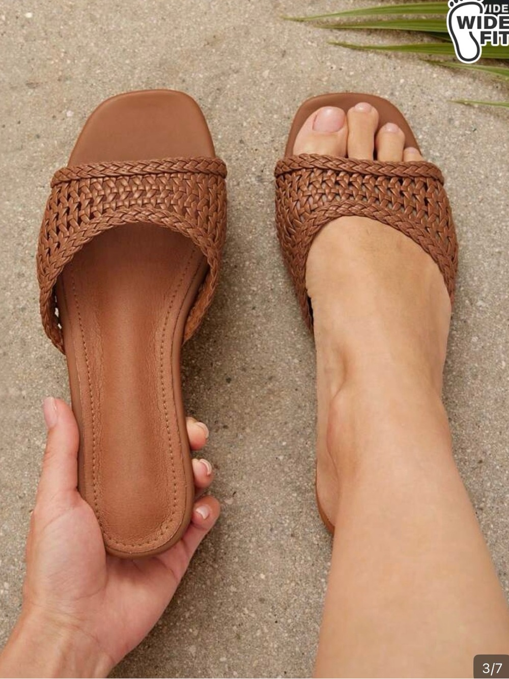 SHEIN Brown Braided Slide Sandals - Wide Fit